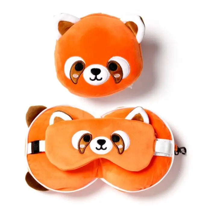 Almofada de Viagem com Máscara de Olhos Relaxeazzz Panda Vermelho