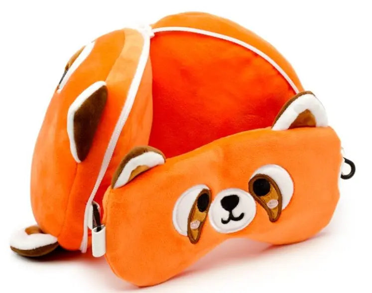 Almofada de Viagem com Máscara de Olhos Relaxeazzz Panda Vermelho