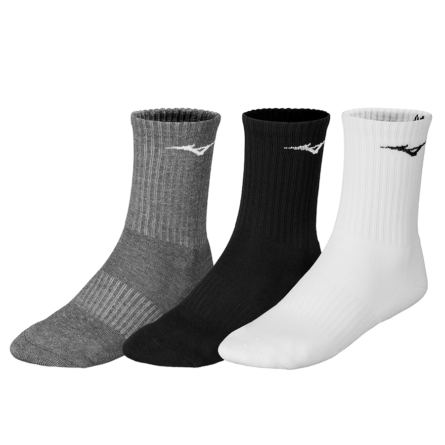 Meias de Treino Mizuno Crew 3 Pares Branco/Preto/Cinzento
