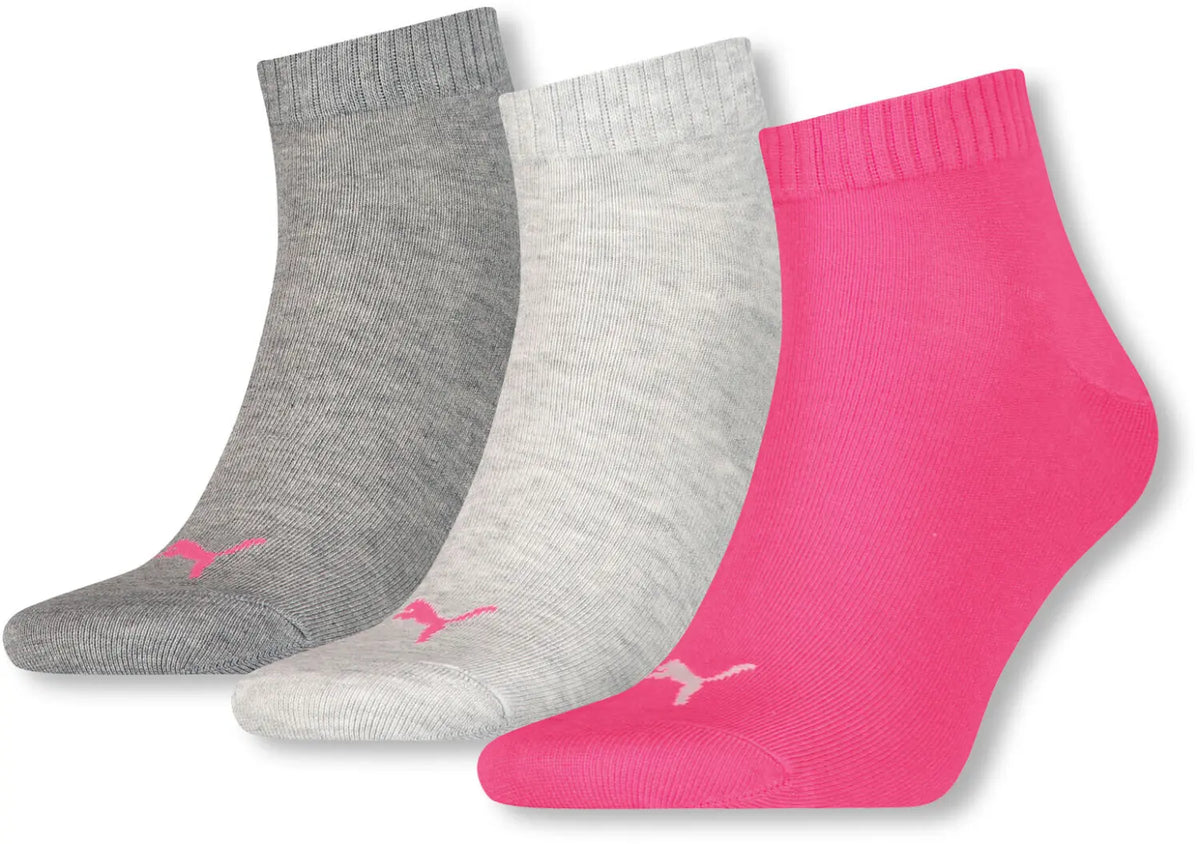 Meias Puma Unisexo Quarter Pack 3 pares Cinzento/Rosa