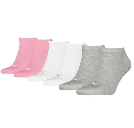 Puma Unisex Sneaker Plain Socks 3 Pairs Pink/White/Grey