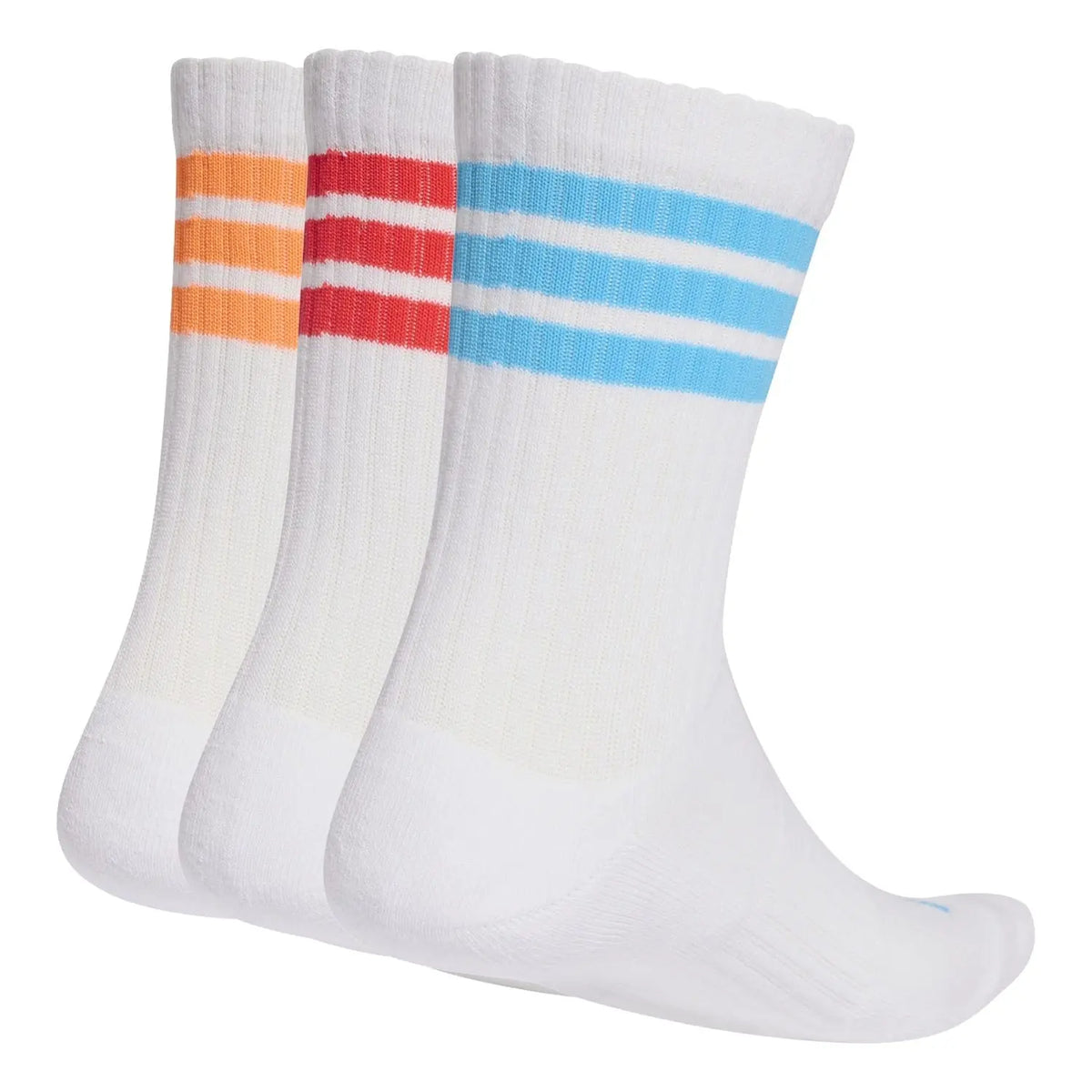 Meias adidas Sportswear Crew 3 Riscas Azul/Vermelho/Laranja 3 Pares Branco