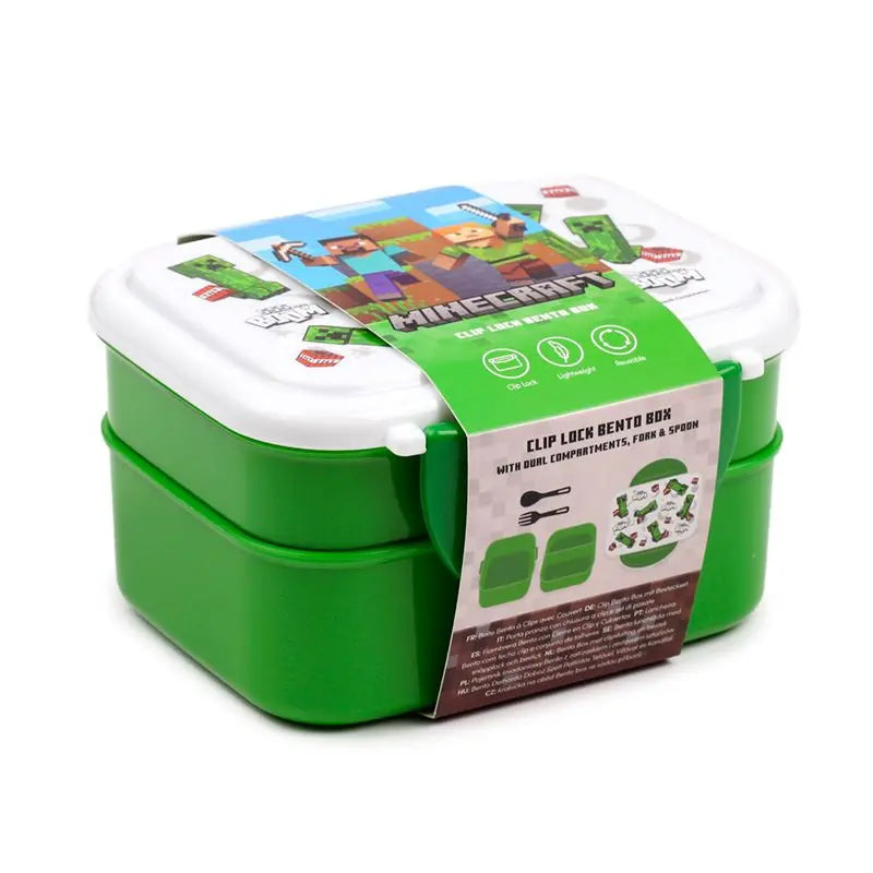 Lancheira Tupperware Bento com Fecho de Clique e Talheres Creeper e TNT Minecraft