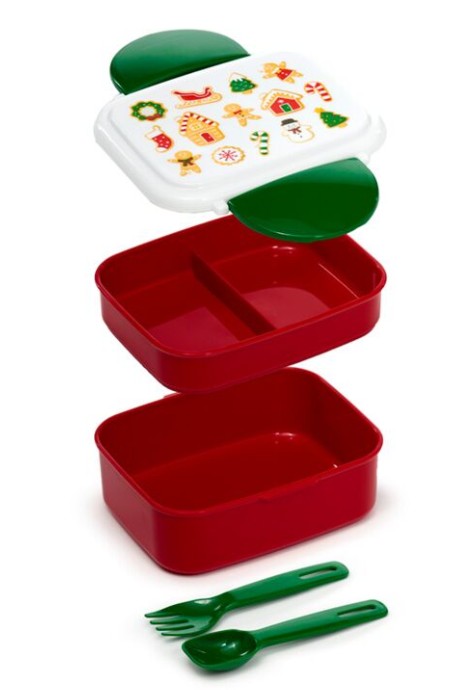 Bento Lunch Box with Click Closure and Cutlery Christmas