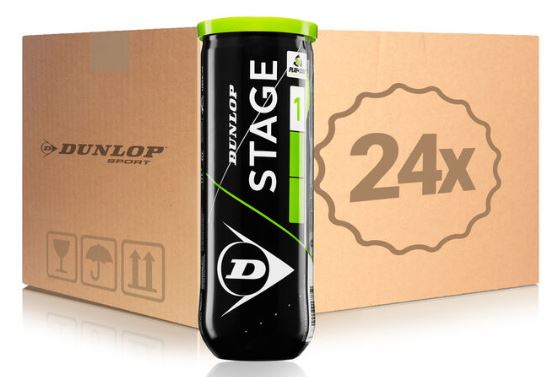 Bolas de Ténis Dunlop STAGE 1 B3 Verde Caixa 24 Latas 3 bolas
