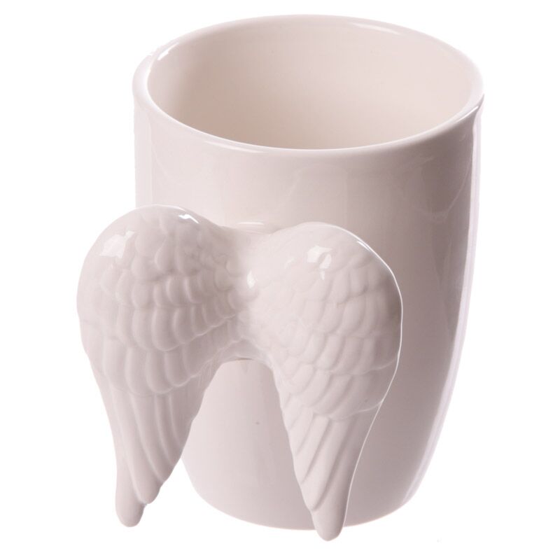 Caneca de Cerâmica com Asa em Forma de Asas de Anjo Brancas