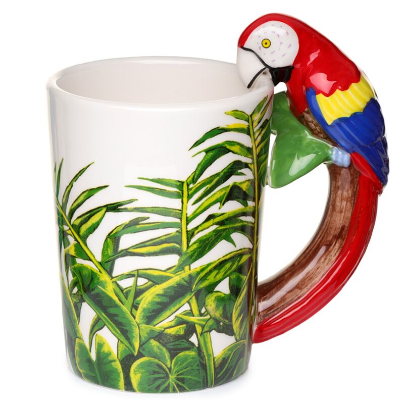 Caneca de Cerâmica com Asa em Forma de Papagaio