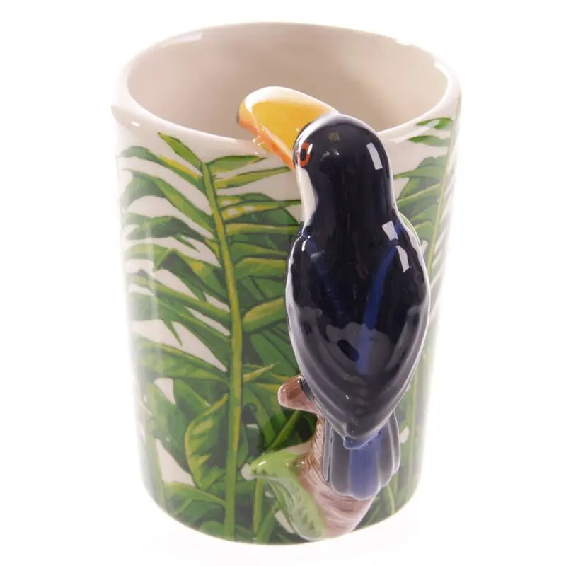 Taza de Cerámica Asa con Forma de Tucán y Decoración Jungla