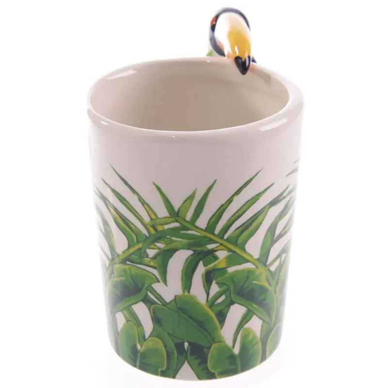 Taza de Cerámica Asa con Forma de Tucán y Decoración Jungla