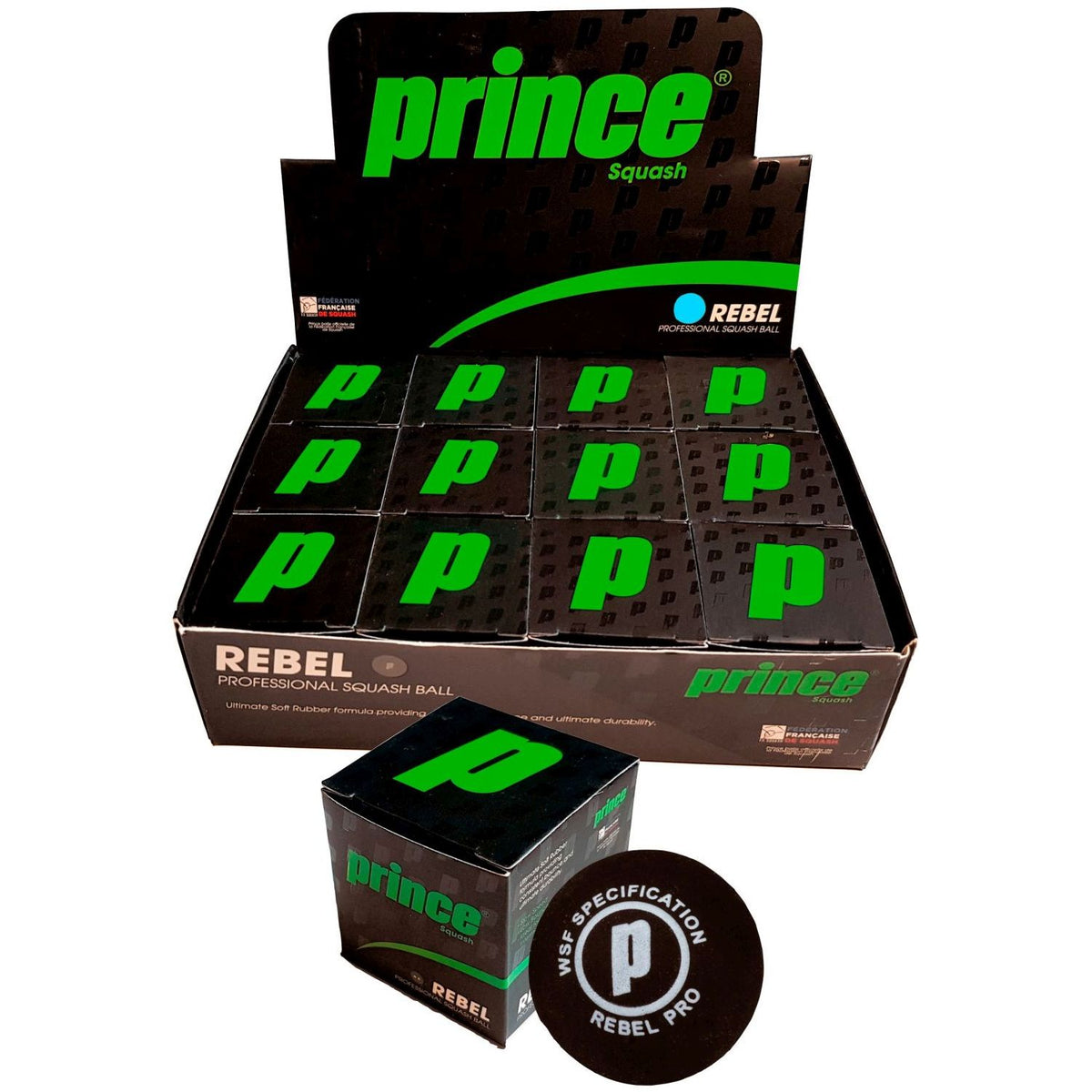 Bolas de Squash Prince Rebel Ponto Azul 12 bolas