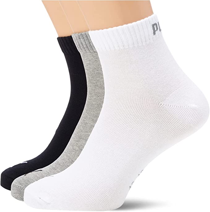Meias Puma Quarter Pack 3 Pares Branco Preto Cinzento