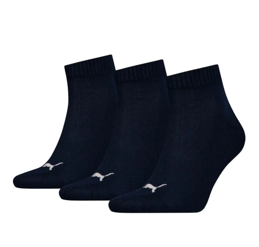 Puma Unisex Quarter Socks 3 Pairs Navy