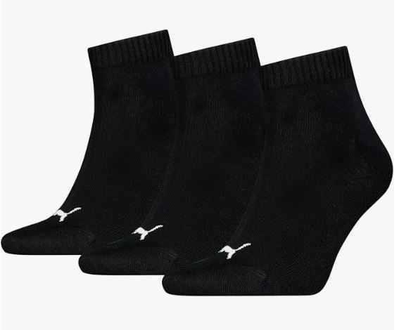Puma Unisex Quarter Socks 3 Pair Pack Black