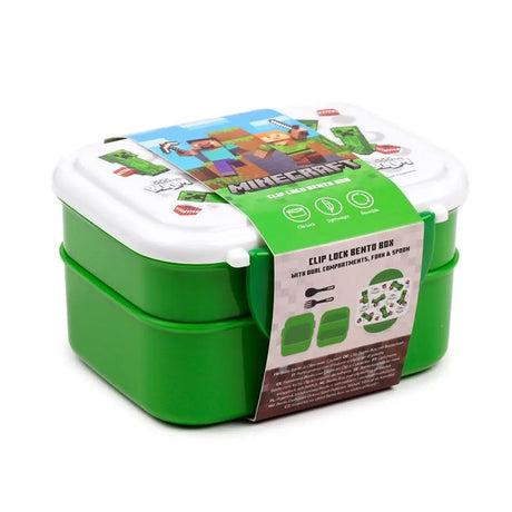 Lancheira Tupperware Bento com Fecho de Clique e Talheres Creeper e TNT Minecraft