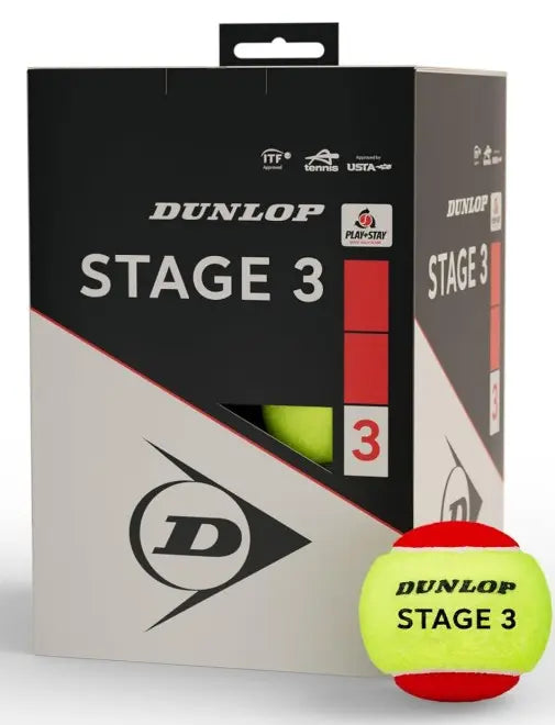 Pelotas Mini Dunlop Tenis STAGE 3 RED Pack 12 pelotas