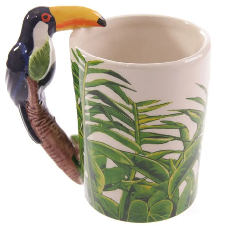Taza de Cerámica Asa con Forma de Tucán y Decoración Jungla