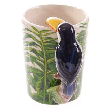 Taza de Cerámica Asa con Forma de Tucán y Decoración Jungla