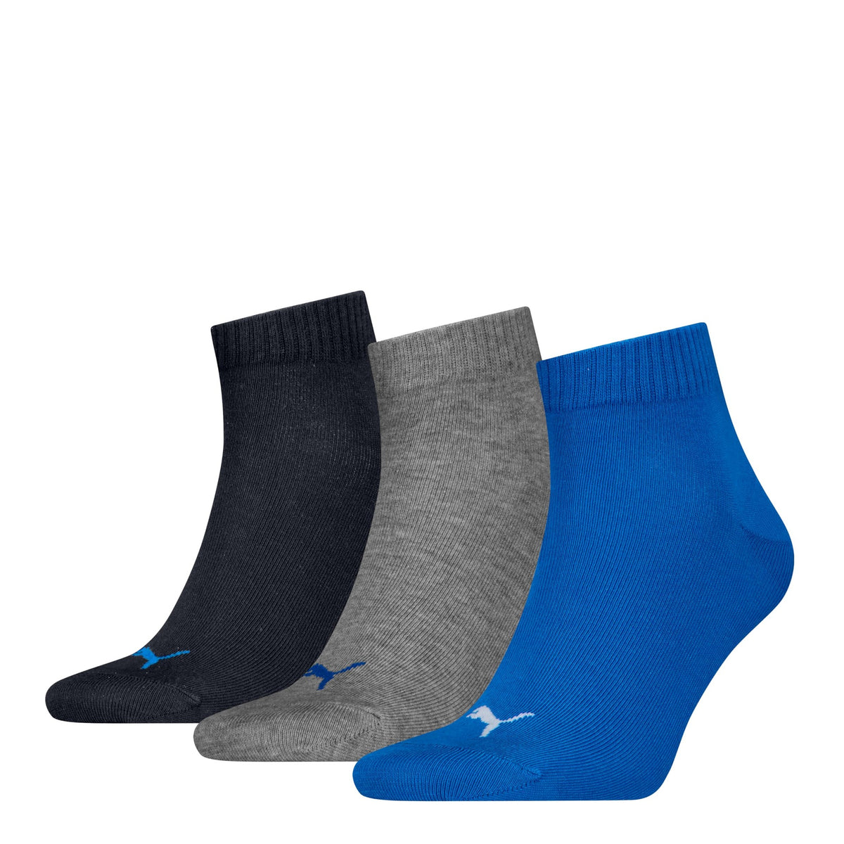 Pack de 3 pares de meias Puma unissexo Quarter Azul/Cinzento/Preto