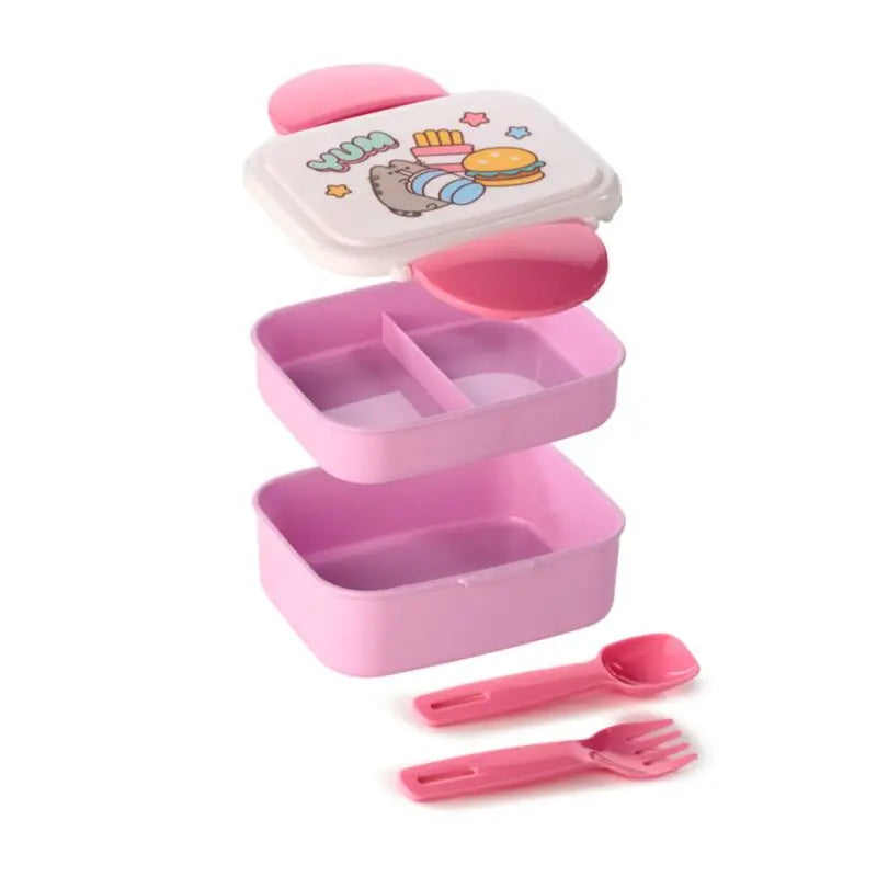 Fiambrera Táper Bento con Cierre en Clip y Cubiertos Gato Pusheen