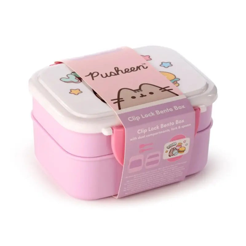Fiambrera Táper Bento con Cierre en Clip y Cubiertos Gato Pusheen