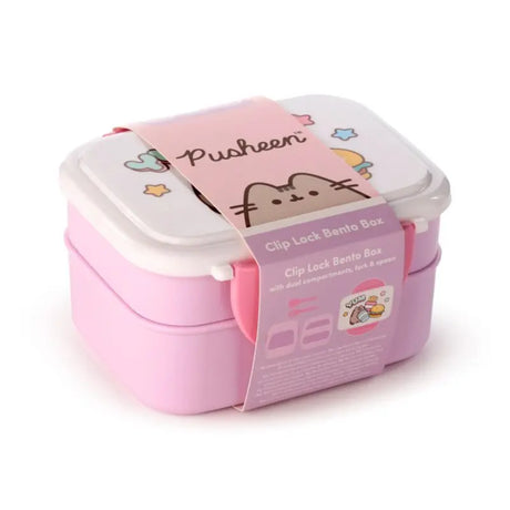 Lancheira Bento com Fecho de Clipe e Talheres Gato Pusheen